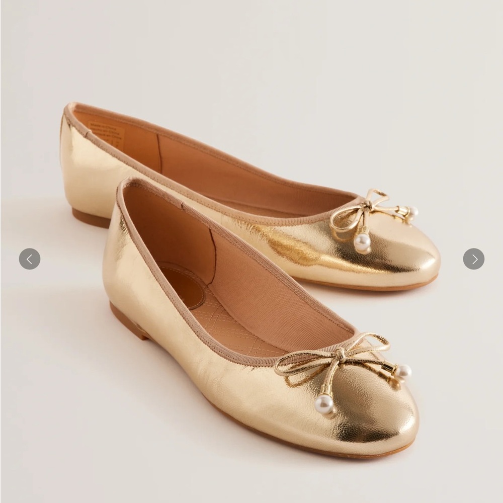 Ted Baker Chic Gold Flats with Bow and Pearl Details